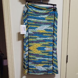 LuLaRoe Azure Skirt with Blue and Yellow Geometric Patterns